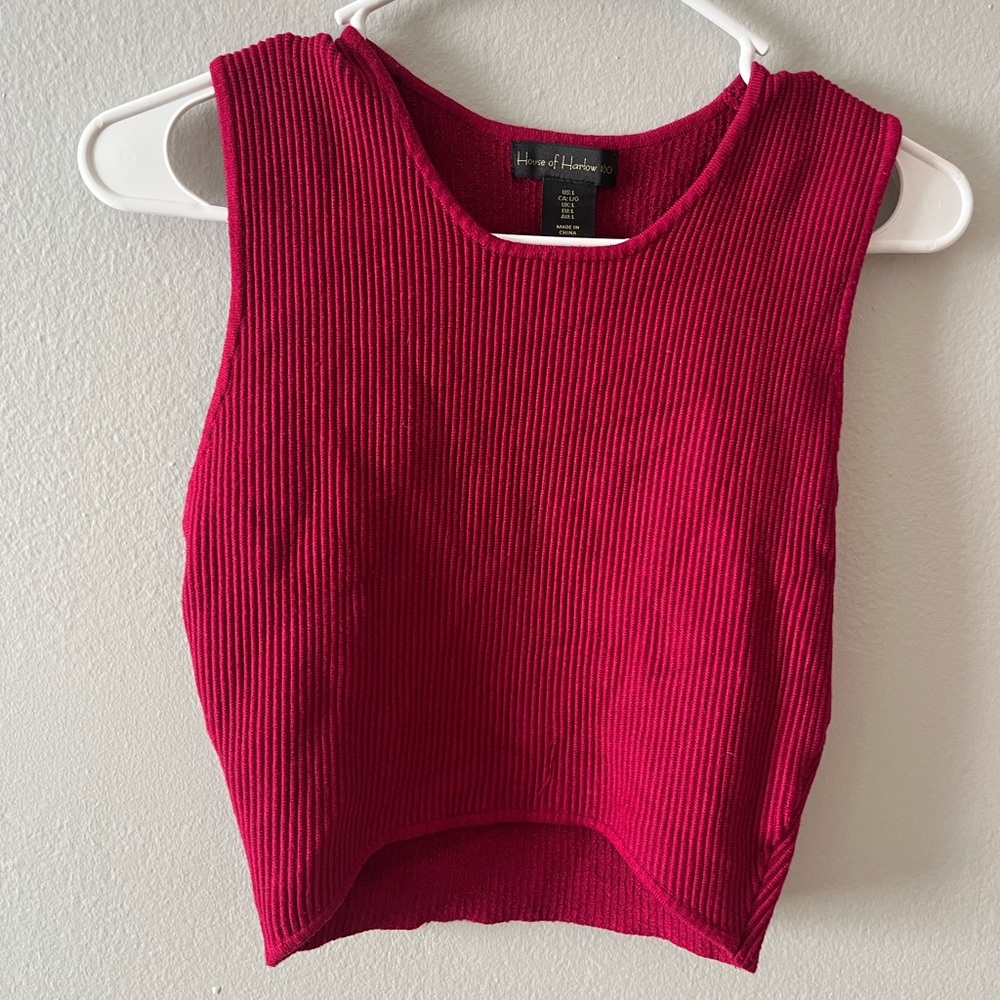 House of Harlow 1960 Dark Pink Ribbed Tank Top
